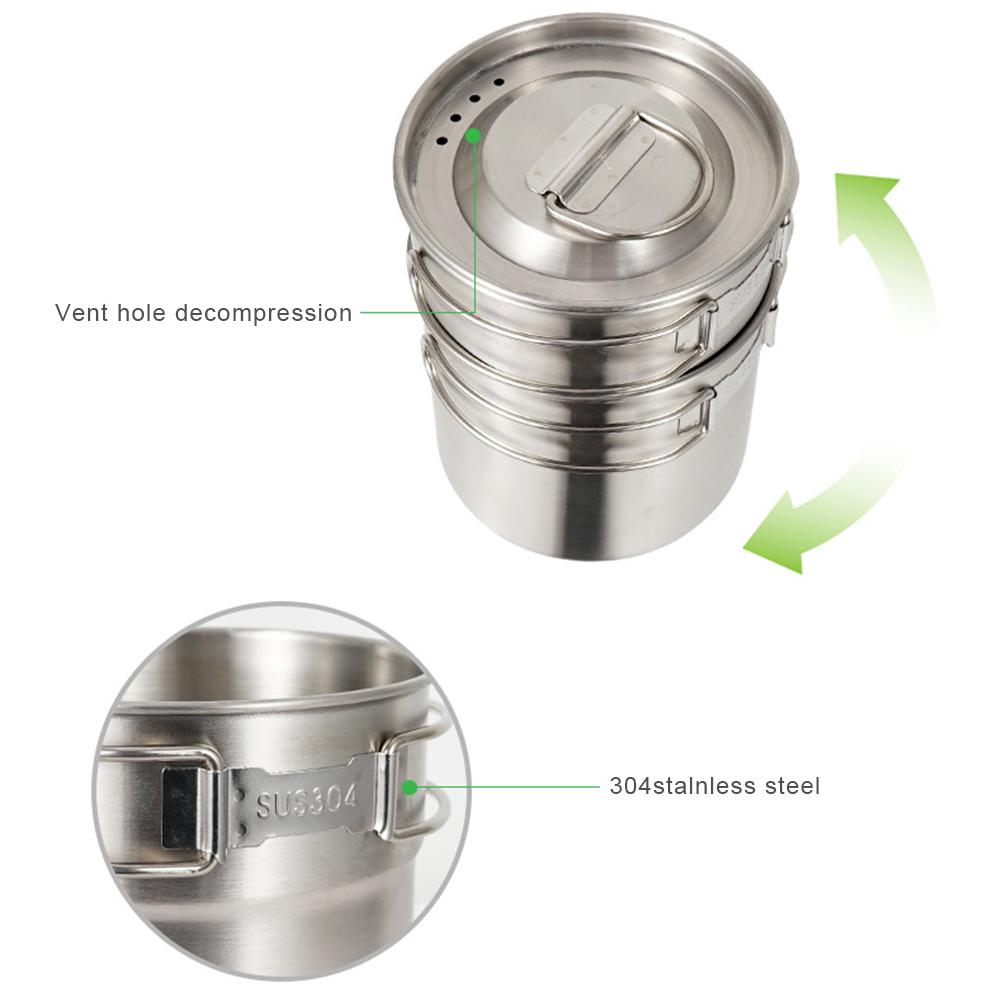 2 Pcs Camping Cookware Cooking Set Outdoor Stainless Steel Camping Pots Cup Mug for Backpacking Hiking Picnic