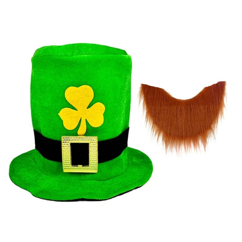 Multifunctional Parties and Event Comfortable Patricks Day Tops Hat and Beard Set Fashion Accessory Party Supplies
