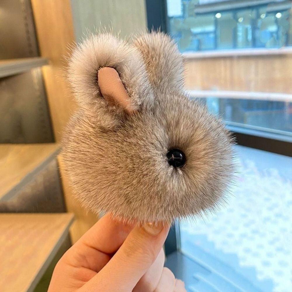 Fur Pom Keyring Fashion Pluff Bunny Keychain Lovely Cute Play Dead Rabbit Doll Smooth Fluffy Rabbit Fur Keychain Women