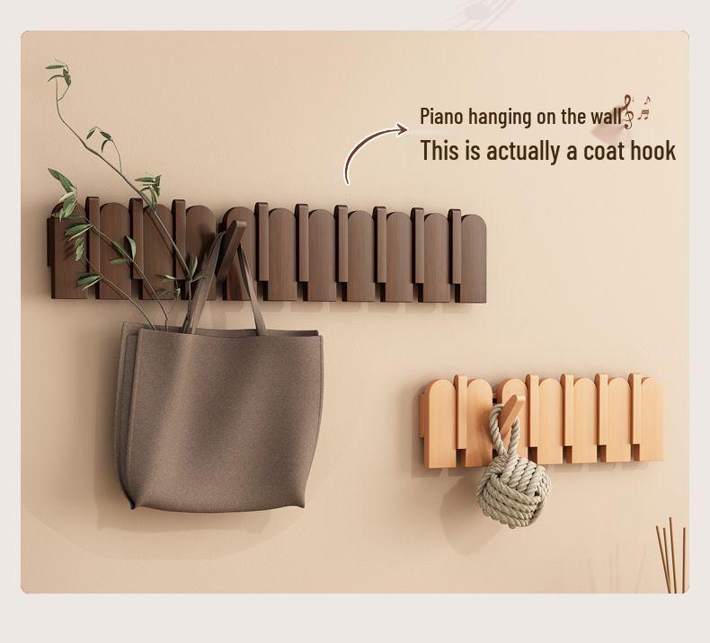Piano Key Solid Wood Wall-Mounted No-Drill Coat and Hat Rack