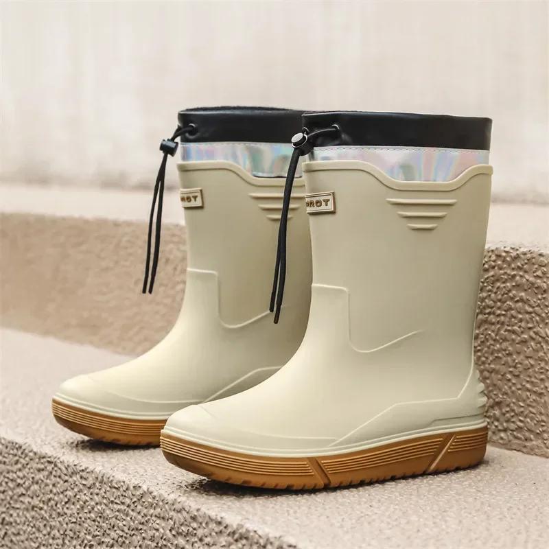 Cross-border Korean Mid-calf Rain Boots Men's Non-slip Wear-resistant Rain Shoes Waterproof Rubber Boots Couple Water Shoes 2024
