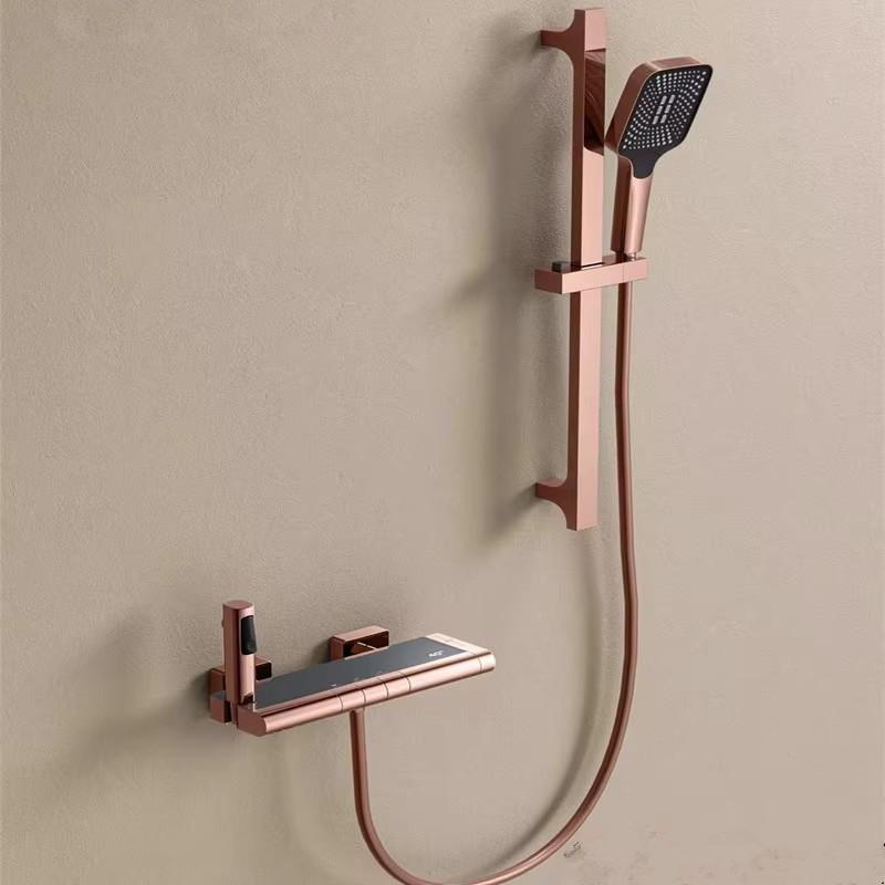 Brushed goid Bathtub Shower Set Wall Mounted Rose Gold Thermostatic Shower Faucet Bathroom Waterfall Bath & Shower Faucet Brass
