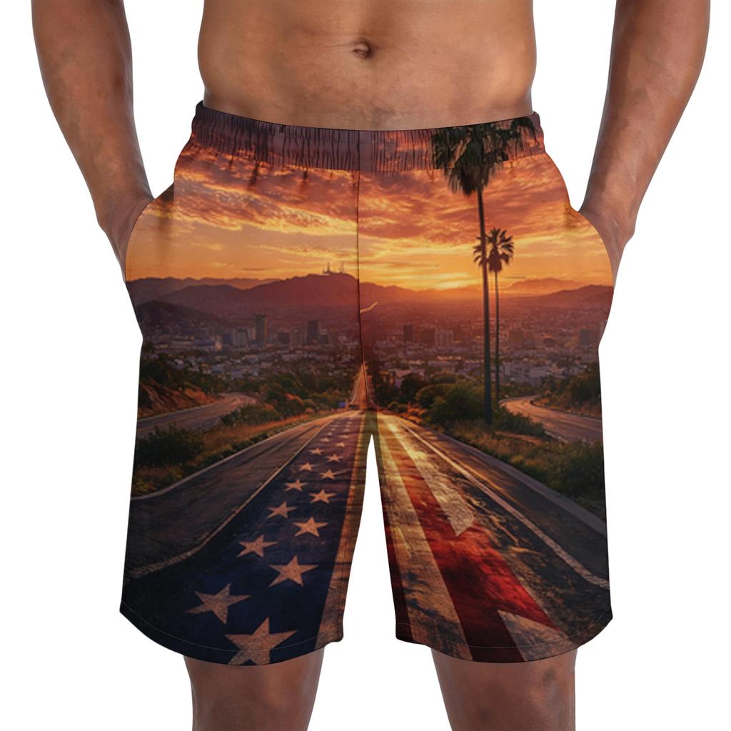 Men's Casual Trendy Independence Day Printed Shorts, Lightweight Breathable Athletic Shorts For Men