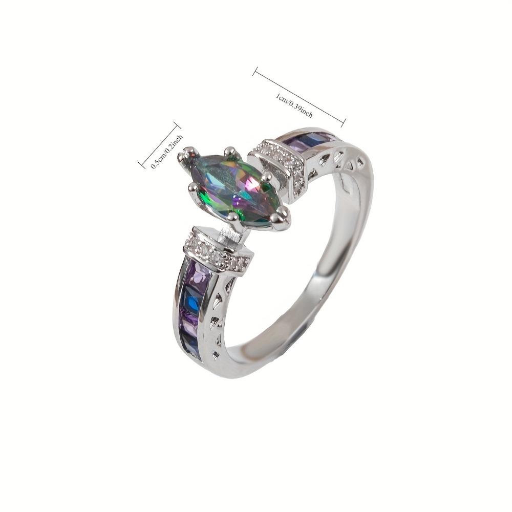 European and American Fashion Trend Exquisite Rainbow Oval Zircon Ring for Women, Suitable for Gift Giving, Daily Wear