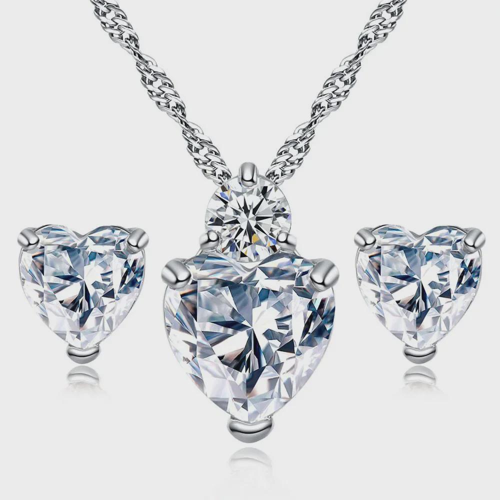 Zestaw biżuterii ślubnej z cyrkoniami: naszyjnik i kolczyki