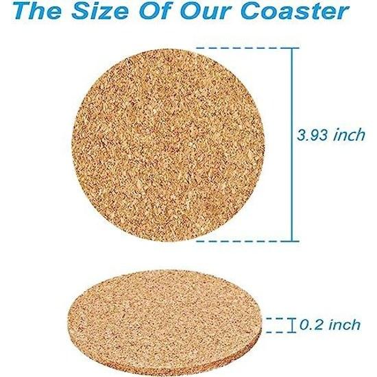 Roseelf Stylish Coaster Cork Wooden Thickness 5mm Diameter 10cm Round Type 100 Pieces Heat Resistant Non-Slip Drink Suitable DIY Decoration Edge Table