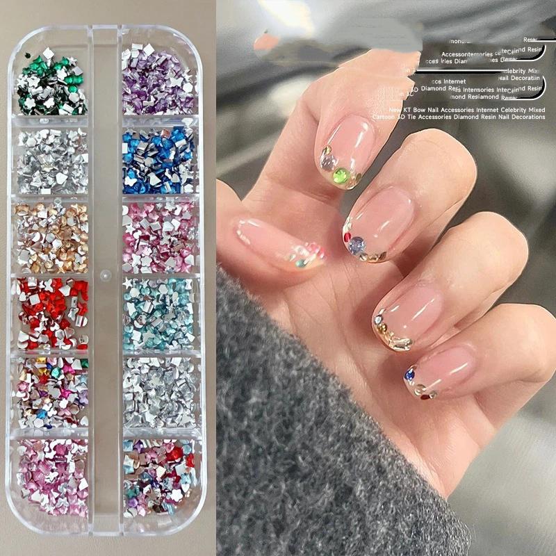12 Boxed Mini Small Resin Nail Drill Mixed Color Acrylic Flat Special-shaped Drill Nail Art Accessories