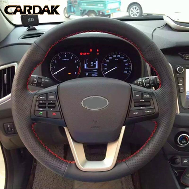 CARDAK Car accessories Black Artificial  leather Car Steering wheels cover For Hyundai Creta 2015 2016 2017