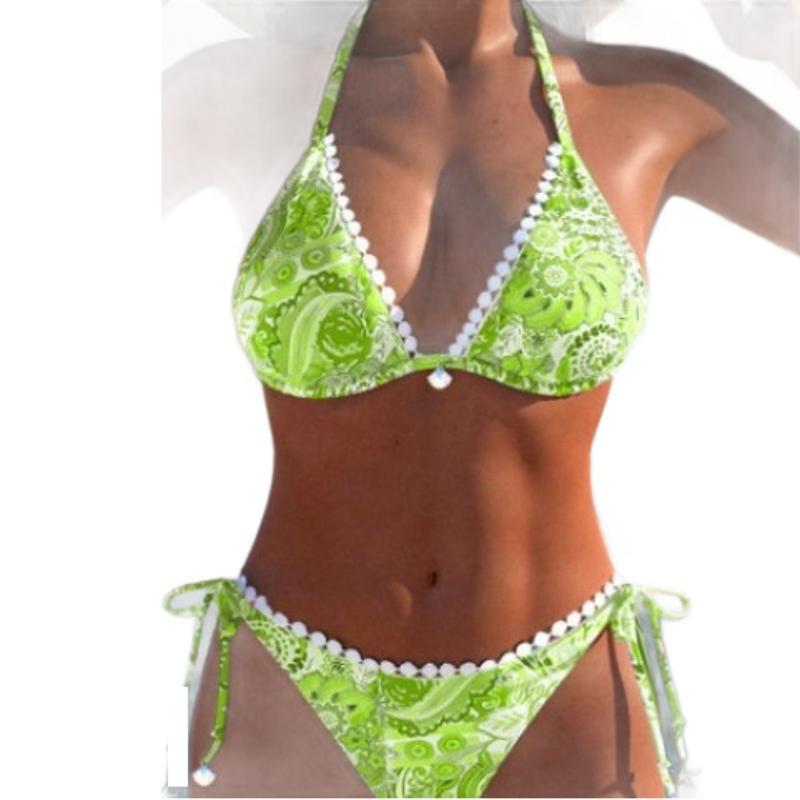 European & American Sexy Tie-Up Print Bikini Set