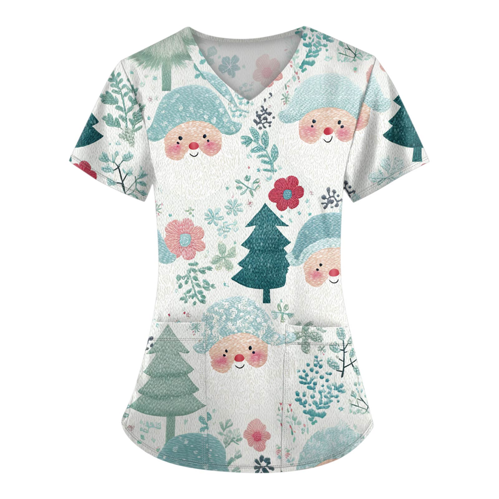 

Женские топы с короткими рукавами и v-образным вырезом с рождественским принтом, рабочая блузка с карманами M