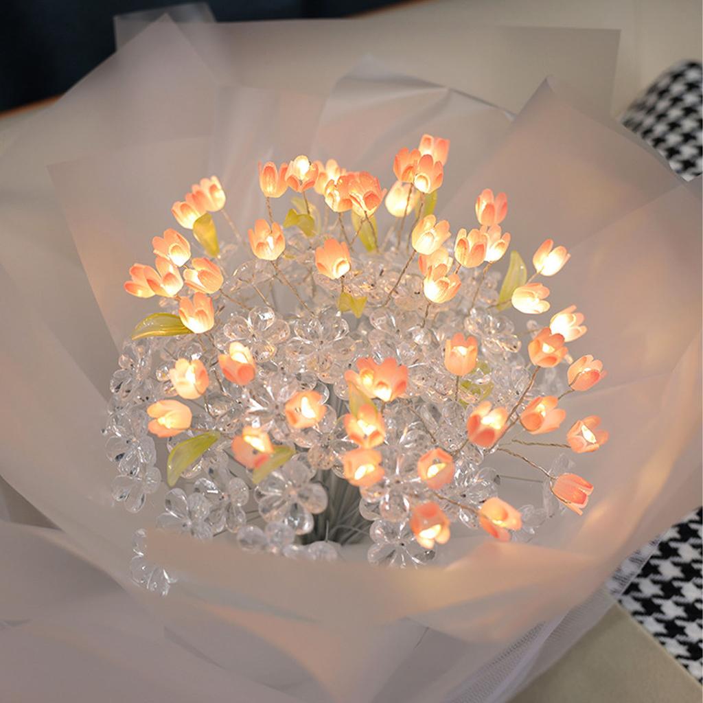 Tulip Glowing Bouquet with Light Strip DIY Handcraft Beautiful Tulips Artificial Flowers for