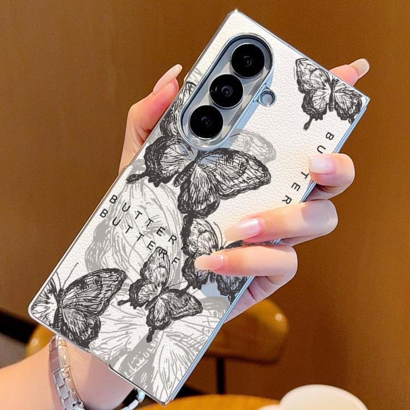 Line Butterfly Pattern Case For Samsung Z Fold 7 6 5 Luxury Hybrid 3in1 Leather Skin Plating Folding Phone Cover For Samsung Z Fold7 Fold6 Fold5
