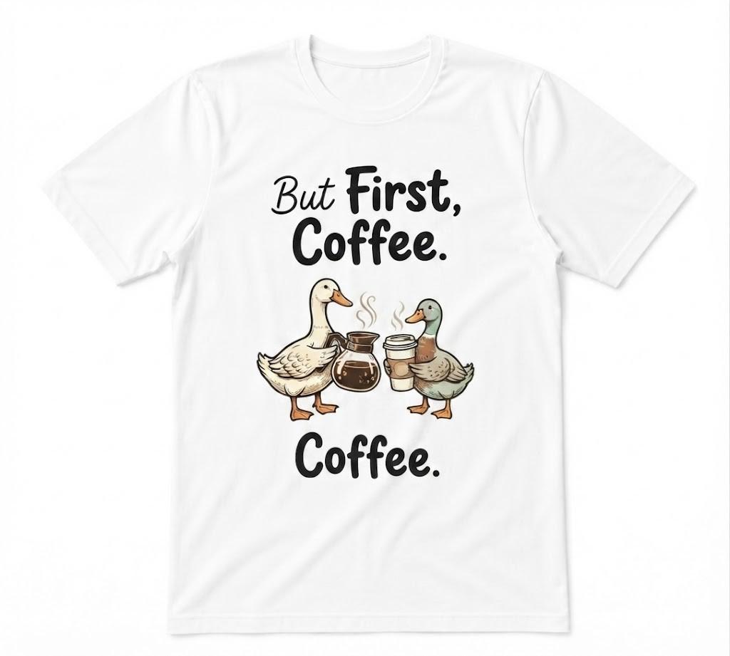 But First Coffee Cute Goose Teacher Goose Teacher Unisex White T-shirt
