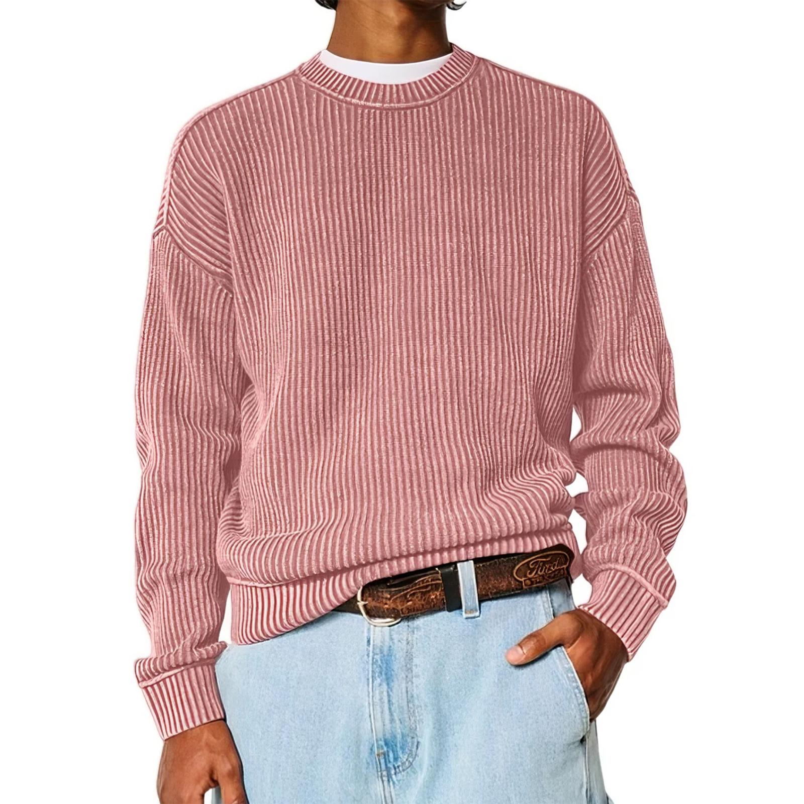 

Мужской трикотажный топ свободного кроя с круглым вырезом и длинными рукавами в повседневном стиле XXL розовый