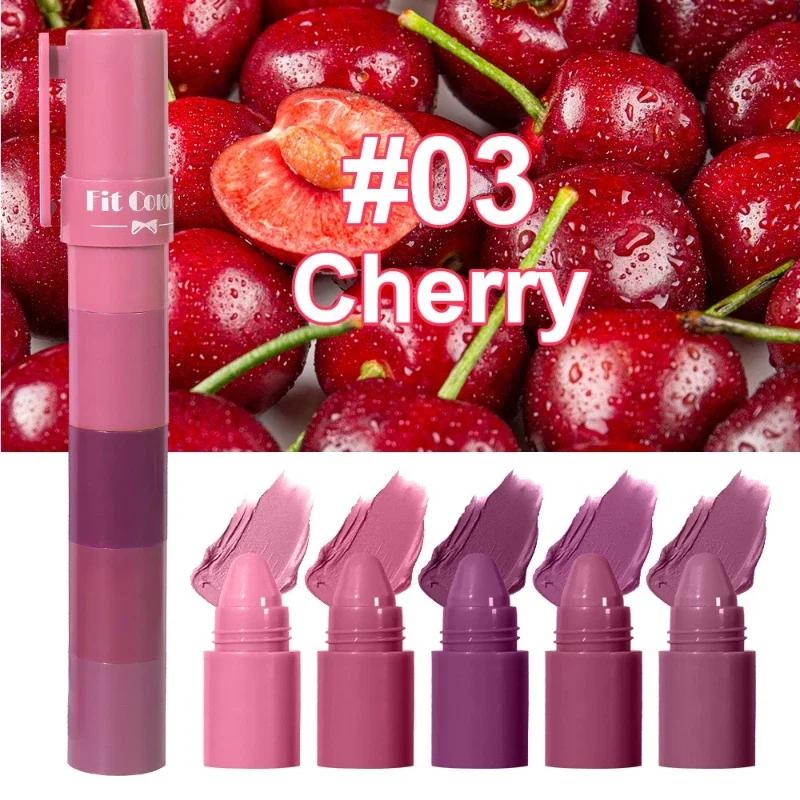 5 In 1 Matte Lipstick Crayon Kit Combo Red Purple Lip Tint Velvet Sexy Multicolour Lipstick Pen Non-stick Cup Lasting Lip Makeup