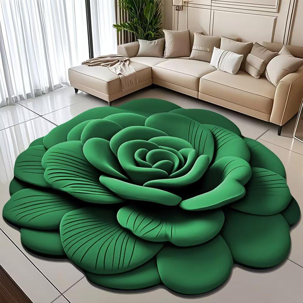 Plush Floral Floor Mat Absorbent Diatomaceous Earth Floor Rug Non-Slip 3D Visual Flower Pattern Rug for Bedroom Entrance Kitchen
