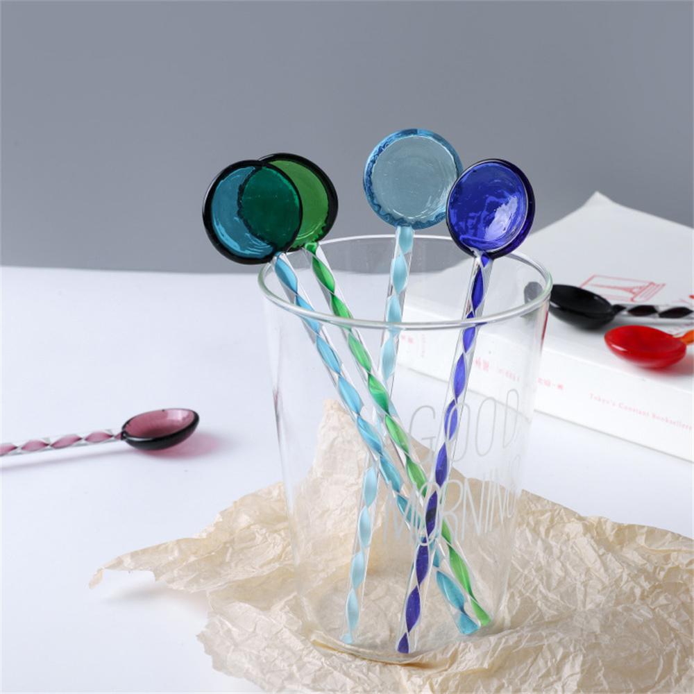 Glass Coffee Scoops With Long Handle Colorful And Cute Teaspoon Kitchen Accessories Milk Dessert Ice Cream Spoon