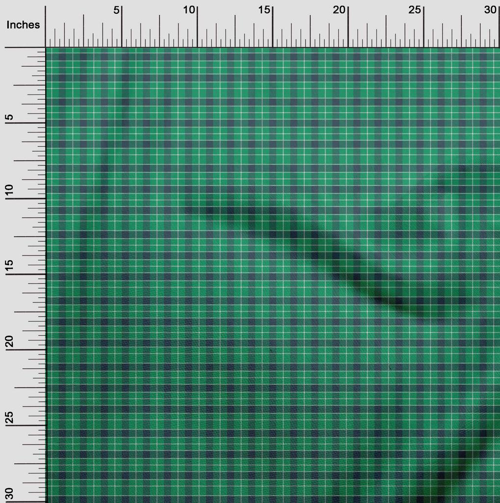 oneOone Cotton Flex Green Fabric Check Sewing Material Print Fabric By The Yard 40 Inch