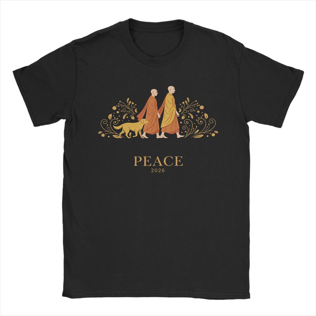 World Peace Monks Walk Peace with Aloka Dog T Shirt Summer Hip Hop TShirts Unisex Cotton Comfortable Plus Size Top Tees Gift