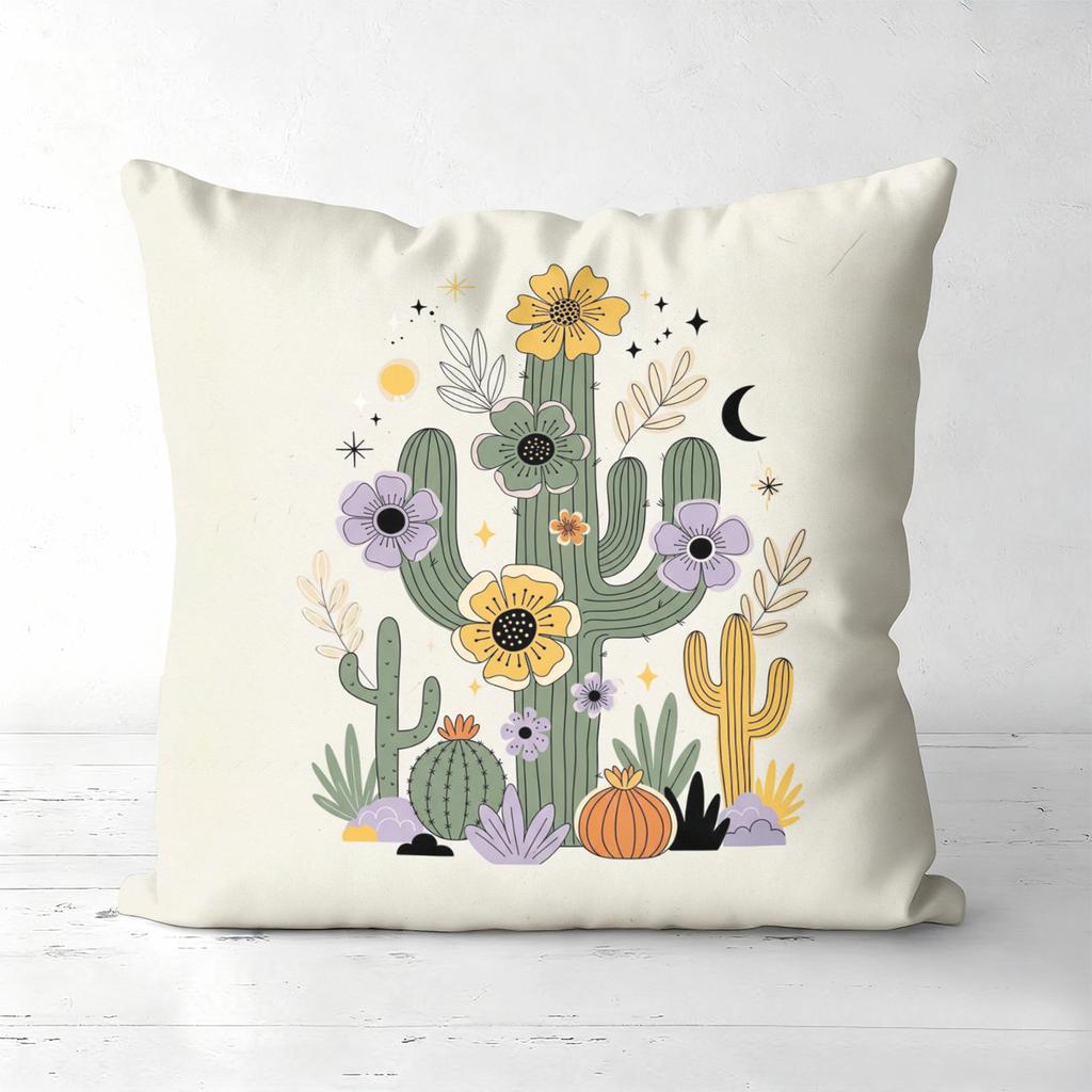 Cactus Floral Patterned Throw Pillow for Home Decor Polyester Pillowcase, Sofa Decorative Cushion Cov Headboard Pillow