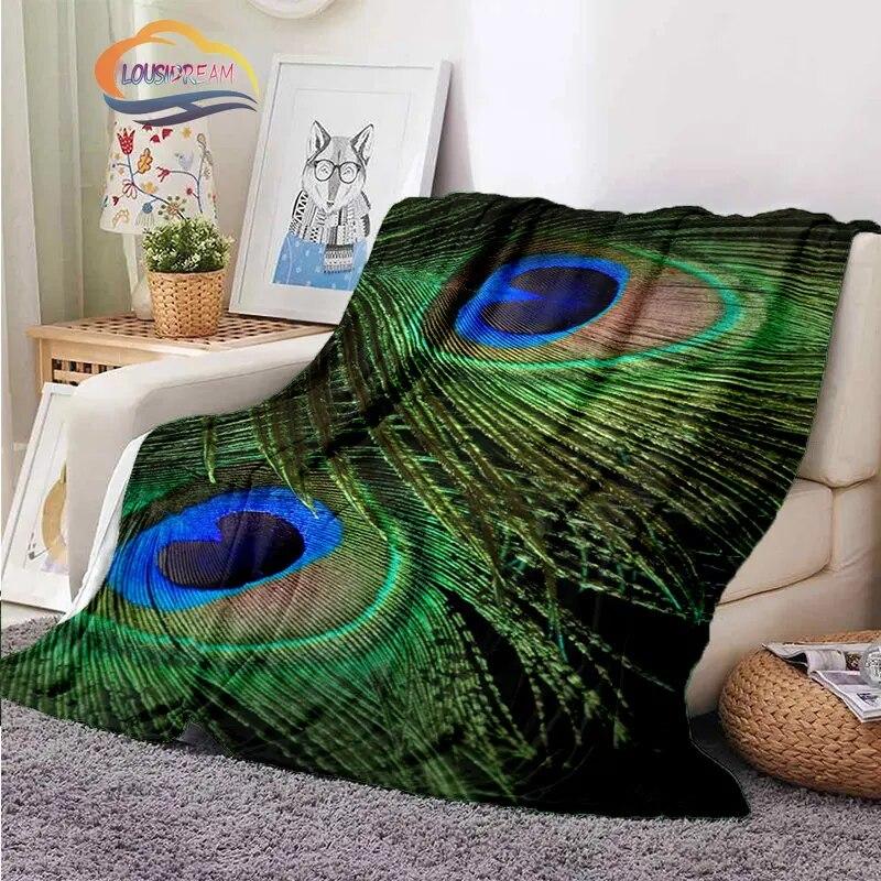 Peacock Feather Flannel Blanket Children's Blanket Sofa and Bed Warm Blanket Office Blanket Portable Travel Camping Blanket