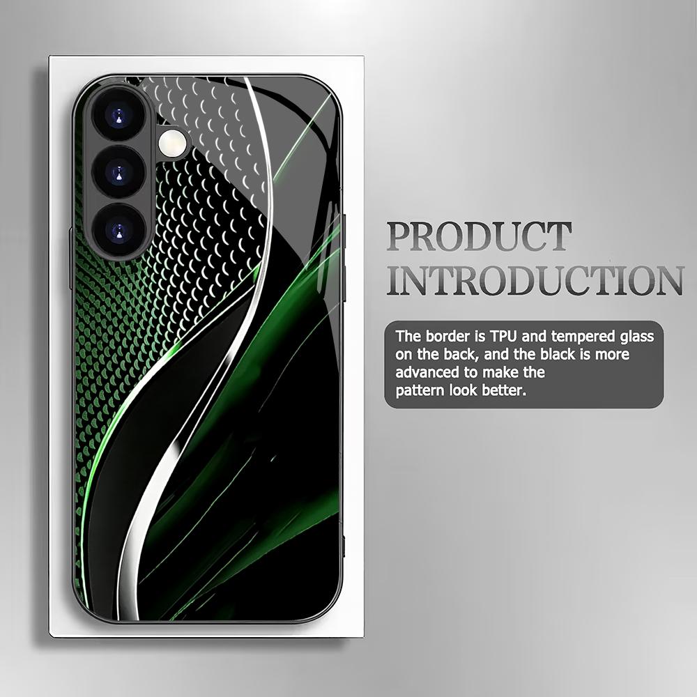 Green black curved tempered glass phone case suitable for Samsung Galaxy S26 S25 S24 S22 S21 S20 FE/Ultra/Plus shockproof