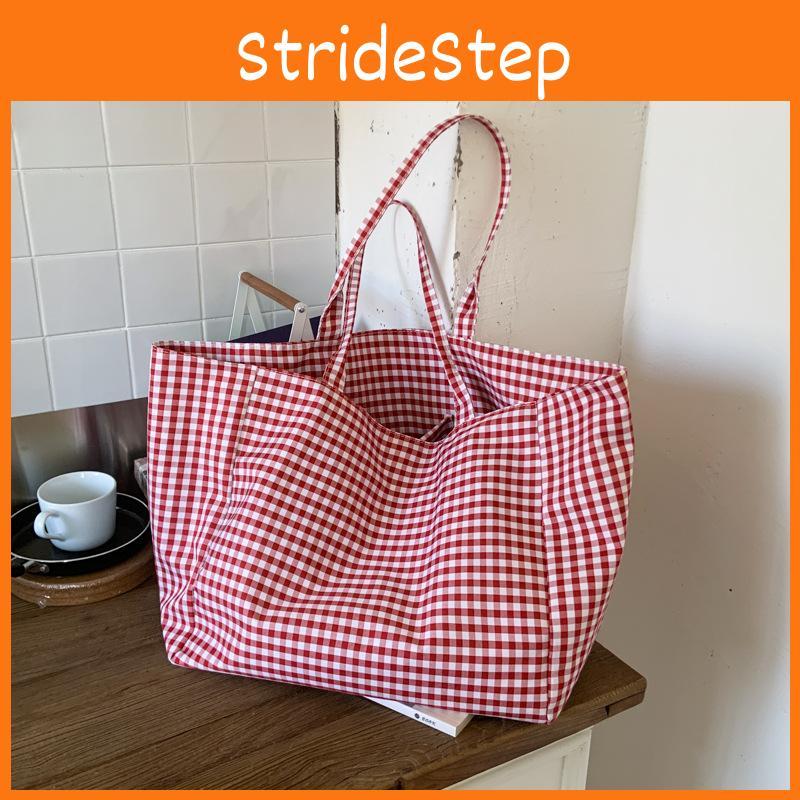 Checkered Pattern Simple Large Capacity Women Casual Canvas Tote Bag For Daily