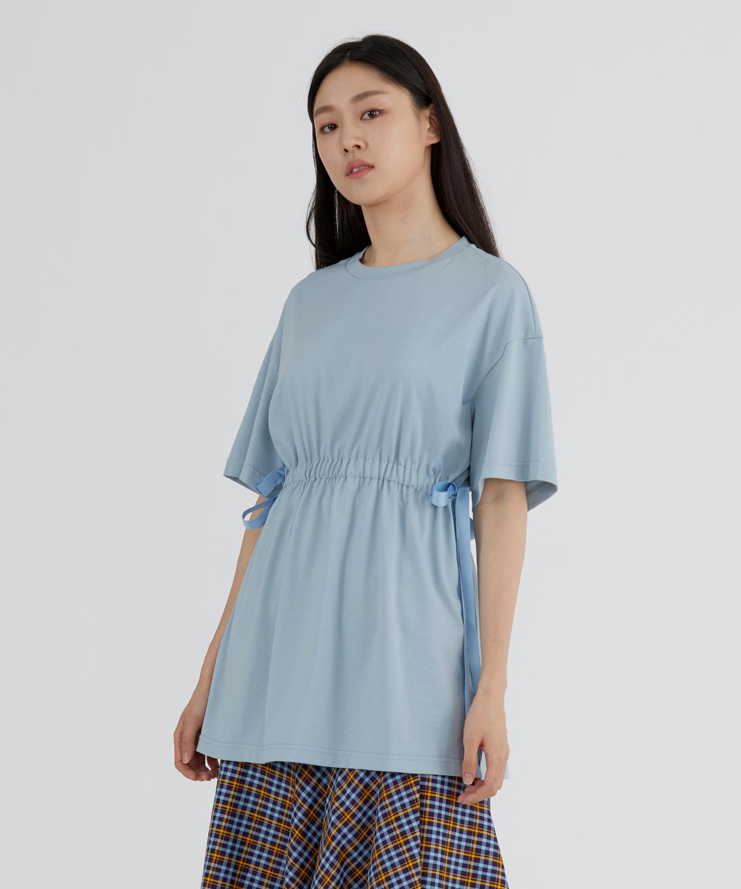 Modern Able Ribbon Shirring Point T-Shirt - Sky Blue Free