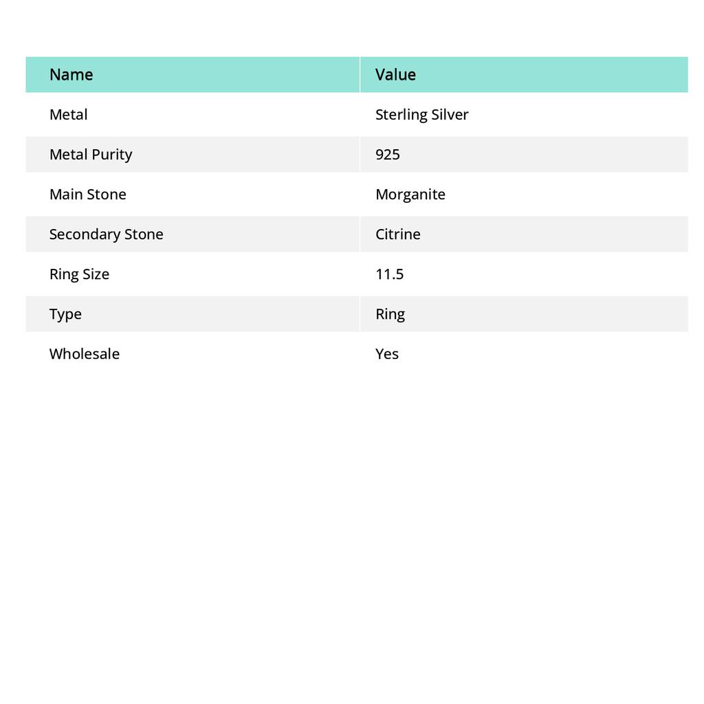 Natural Morganite, Citrine Gemstone 925 Sterling Silver Ring Size 11.5 J1Y10