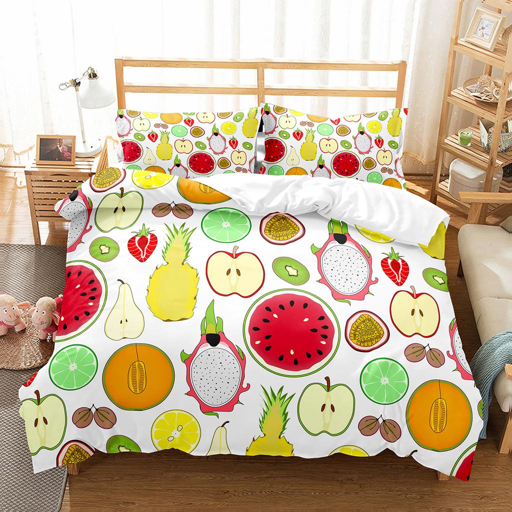 Cartoon Fruit King Queen Duvet Cover Cute Vegetables Pattern Bedding Set Colorful Food Quilt Cover Polyester Comforter Cover