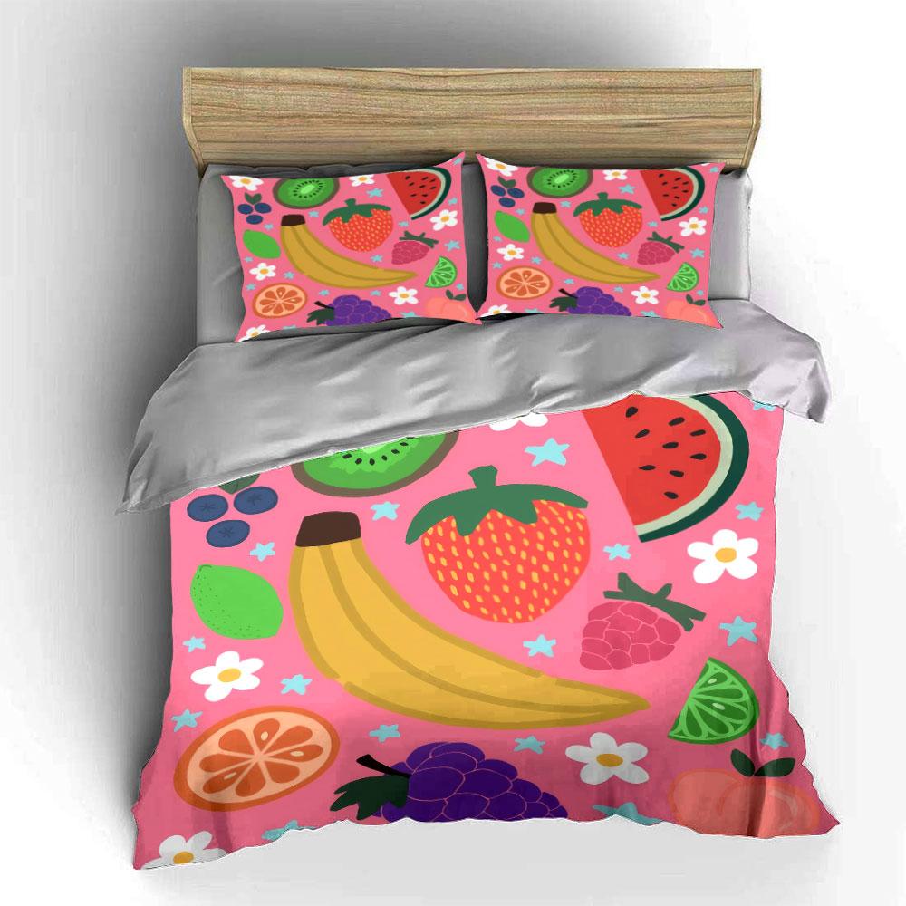 Colorful Fruit Decor Set Bedding Set With 1 Duvet Cover 2 Pillowcases Single Double King Queen, Gift