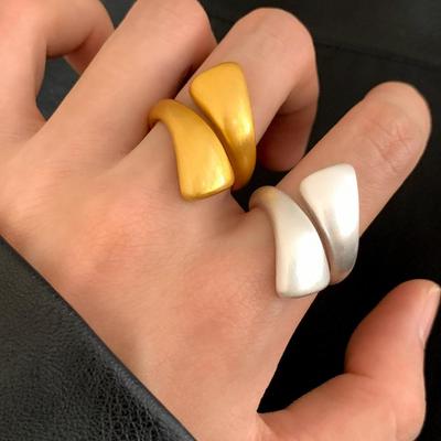 Elegant Adjustable Brushed Gold Plated Ring for Women, Minimalist Niche Design, Luxury Fashion Jewelry Gift