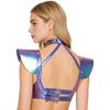 S-XXL Damen Glitzer Gothic Crop Top Neckholder Fledermausärmel Nietenbesatz Verstellbare Schnalle Korsett Bustier Schulterpanzer für Rave Club Party