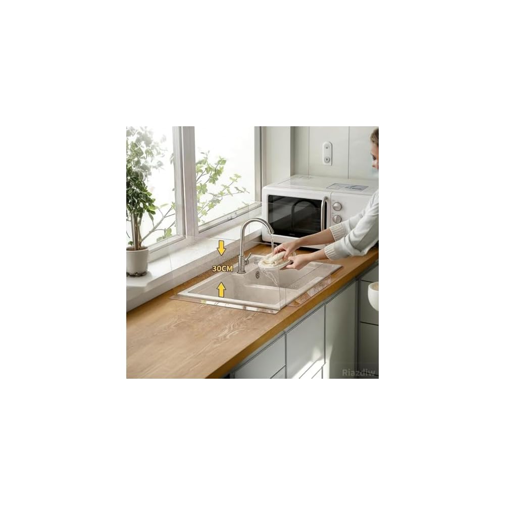 KQQK Transparent Waterproof Panel, Kitchen Sink Splash Guard, Traceless Crystal Adhesive, Easy