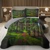 Přehoz na postel Queen/Twin s lesním motivem, Sada prošívané přikrývky s přírodní scenérií, Měkká lehká botanická přehoz na postel se stromem, Rustikální selská ložní souprava