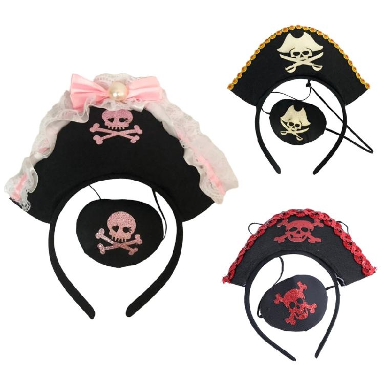 Fun Headbands Halloween Pirate Eyepatch for Party Glitter Headwear Photo Props