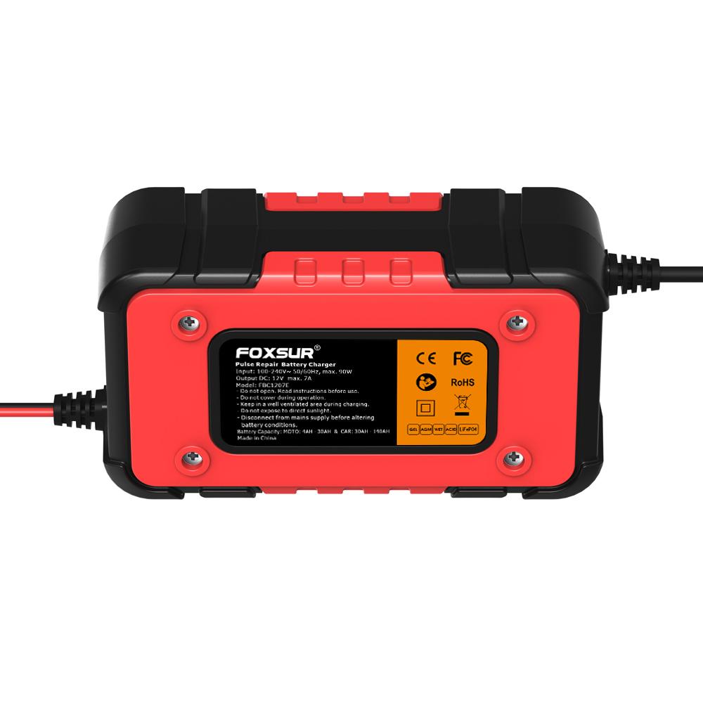 Smart Car Battery Charger for 12V 7A AGM GEL LiFePO4 Batteries Desulfator, Motocycle Fast Charging Maintainer with Repair