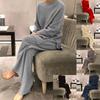 Women's Loose Fit Two-piece Suit Long Sleeve Knit Top Elastic Waist Wide Leg Pants