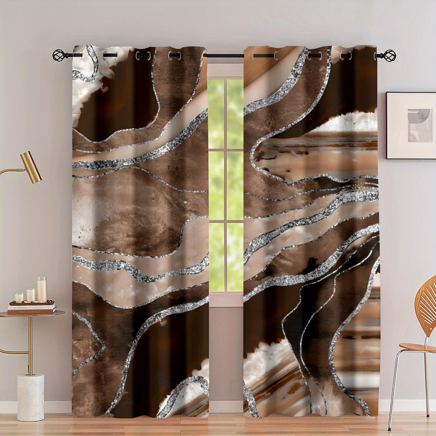

2pcs/set Nordic Golden Marble Digital Printing Window Drapes Living Area Room Curtain Translucent Grommet Top Drape Bedroom Living Area Room 2x50W100H(CM)&hook
