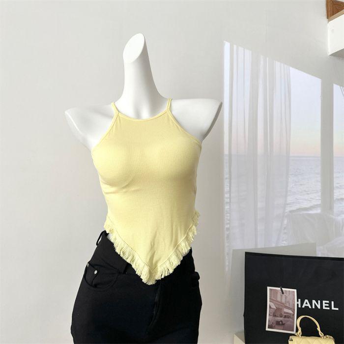 

Нерегулярный дизайн ретро-жилет с кисточками на шее, летний новый модный короткий топ с эффектом омоложения One size жёлтый