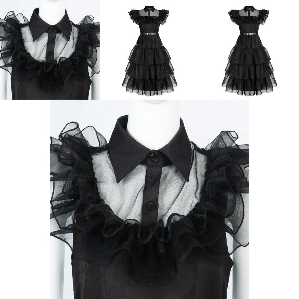Wednesday Addams Kids Dress Cosplay Costume Party A-shaped Tiered Skirt