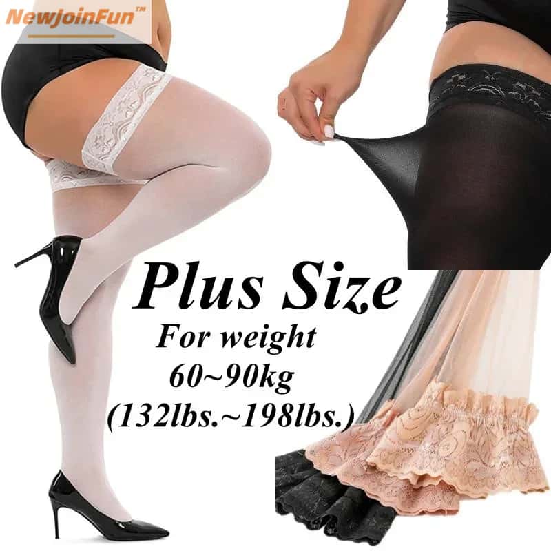 Freeauce Elastic Over Large Plus Size Lace Thigh High Knee Black Stockings Xl Sexy Fishnet Stocking Long Socks For Office Women
