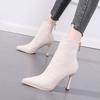 Women's Sexy Pointed Toe High Heels Ankle Boots Autumn Winter Warm Plush Booties Shiny Sequin Short Bota Mujer