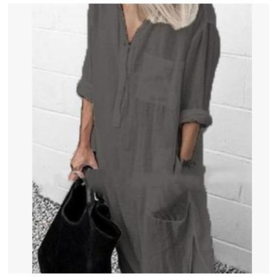 

Элегантное однотонное платье с разрезом IHUASU на лето и осень, простое длинное платье-рубашка с пуговицами XL серый