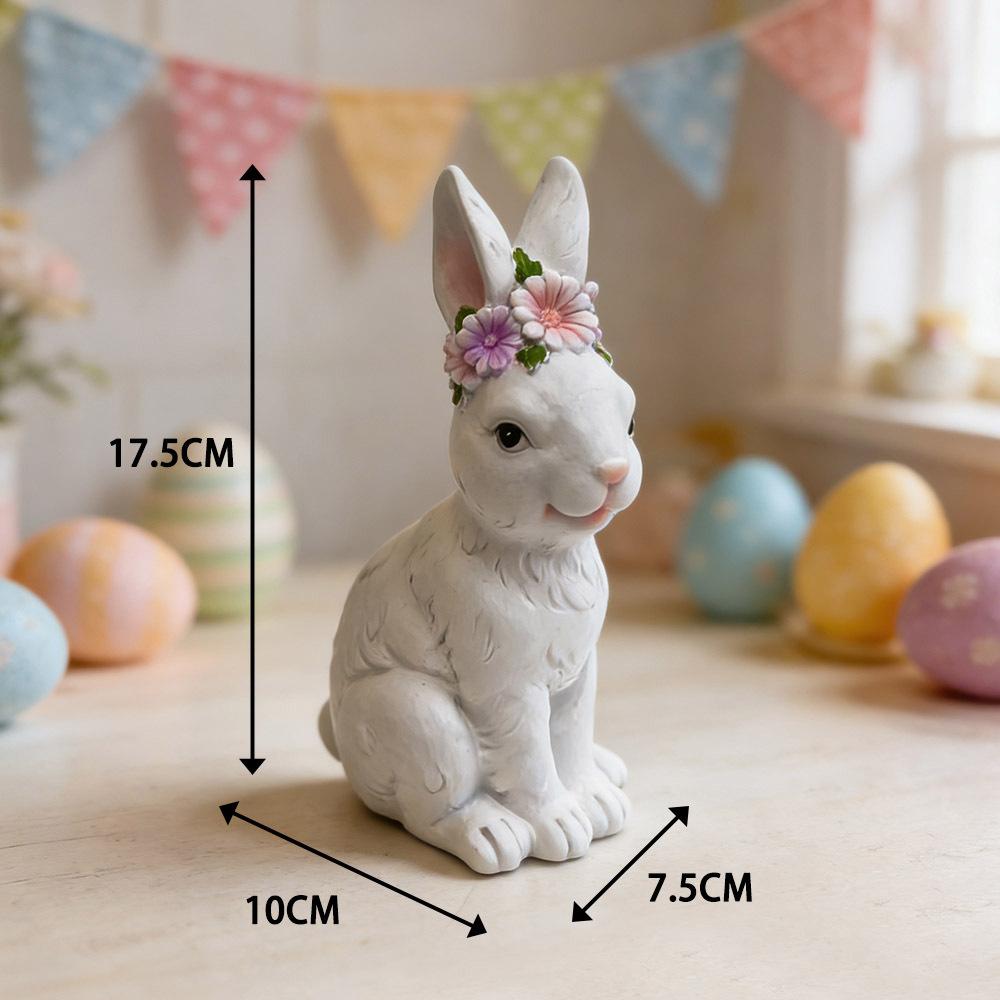 

Creative White Resin Rabbit Sculpture Cartoon Animal Desktop Ornament Garden Courtyard Decoration Easter Bunny Statue Craft Gift