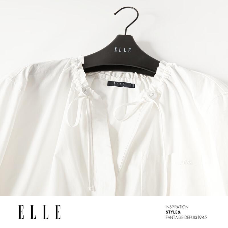 ELLE Women's French Style Pure Cotton Drawstring White Shirt