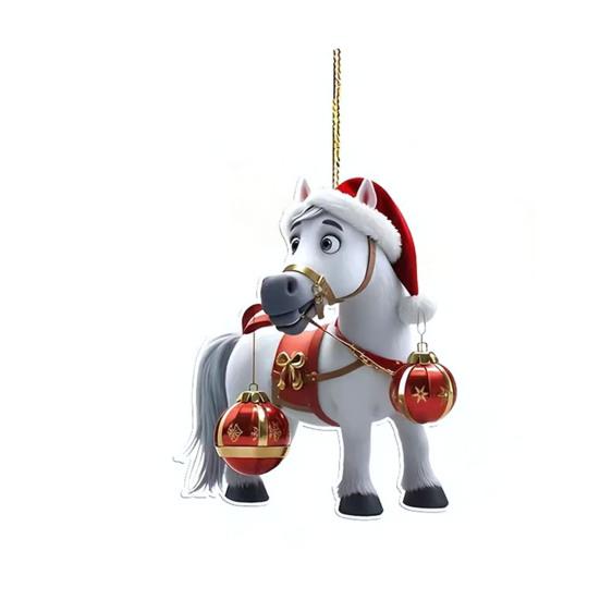 Christmas Pony Ornament 2D Acrylic Hanging Decor for Car And Tree Cute Horse Design Holiday Gift for Kids