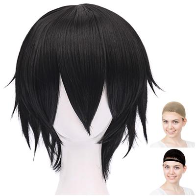 CaseEden Cosplay Wig Premium Cool Short Black Hair 6057