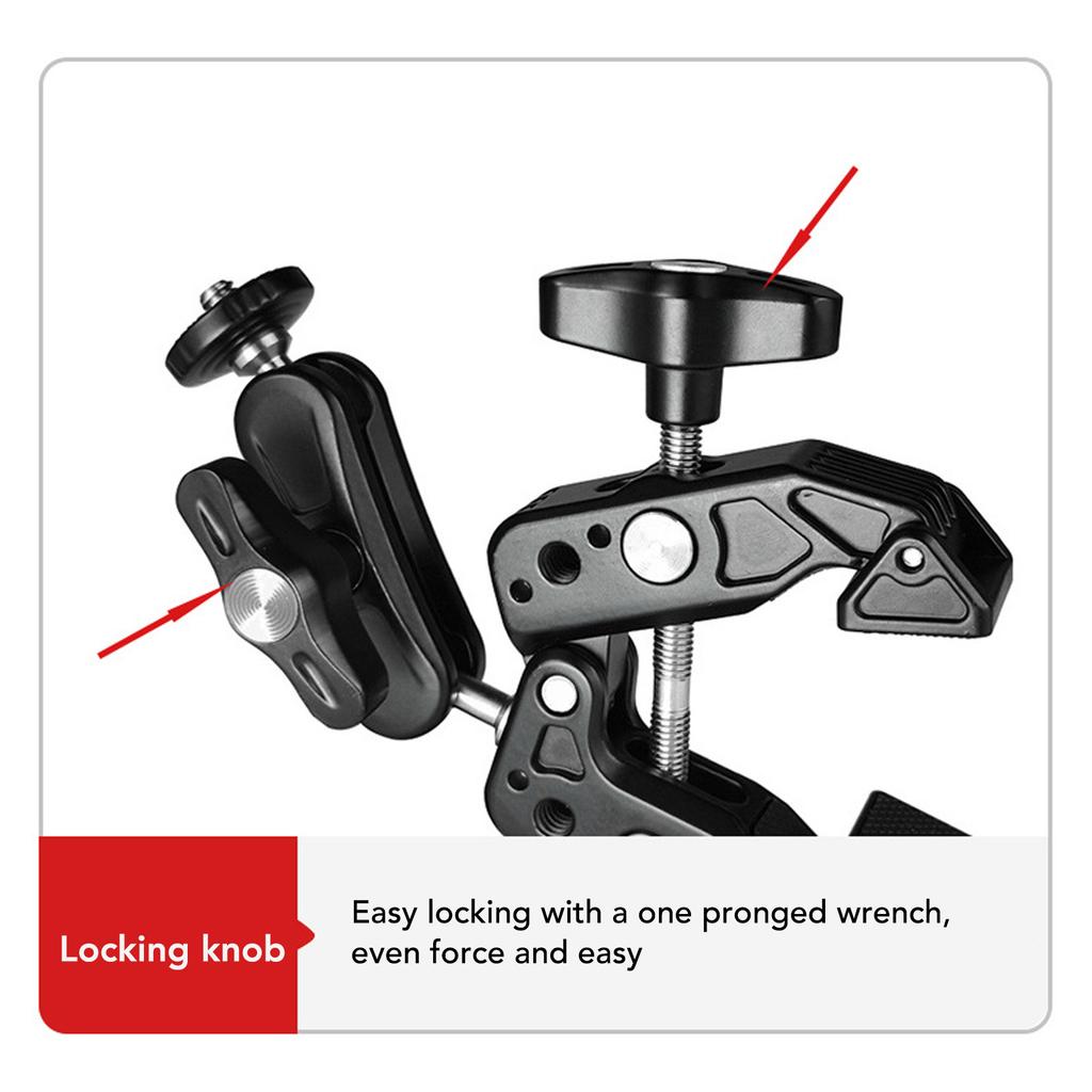 Double Super Clamp Camera Mount Aluminum Alloy Camera Mount Ball Head Clamp Adapter with 1/4 3/8 Inch Interface for Monitor LED Lights
