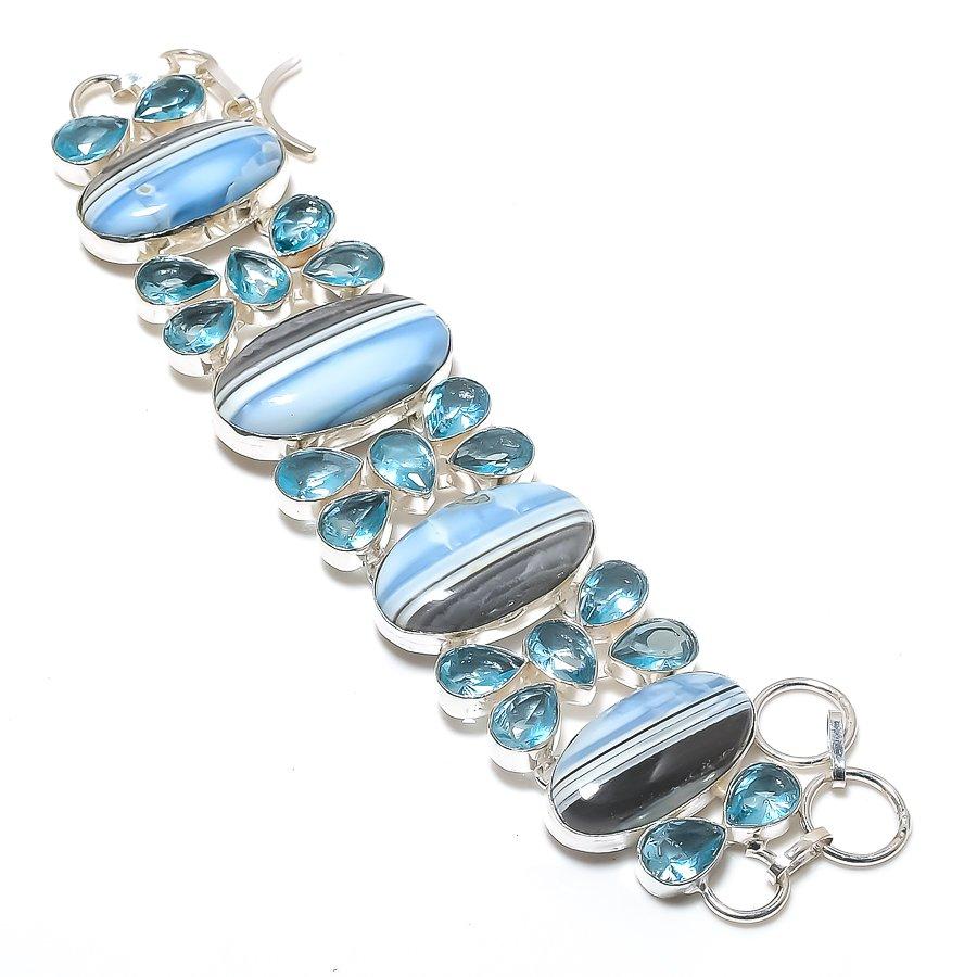 

Браслет из серебра 925 пробы с натуральным опалом Оуайи и топазом 7-8 дюймов M1l11